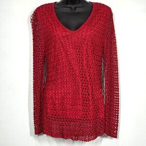 Vintage Cache Top Small Red Beaded Crochet Knit Party Fairy Y2K Holiday